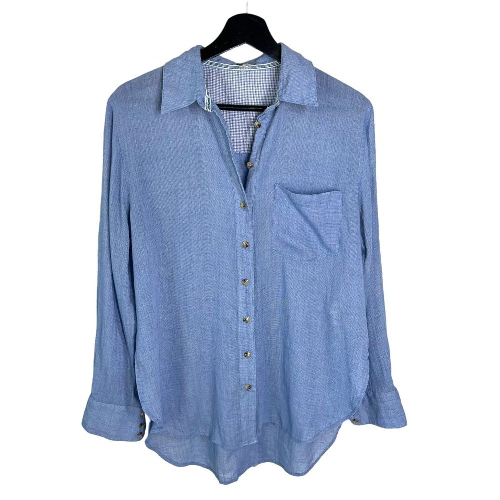 Free People Blue Its A Wrap Button Up Long Sleeve Top XS